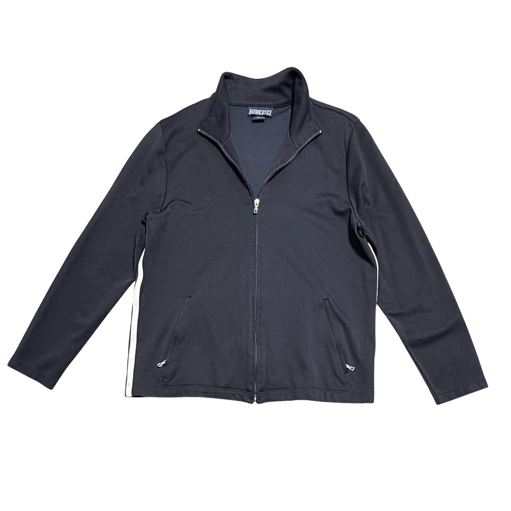 Lands End Jacket Mens Medium Black Full‎ Zip Stretch Knit Casual Nylon Unlined